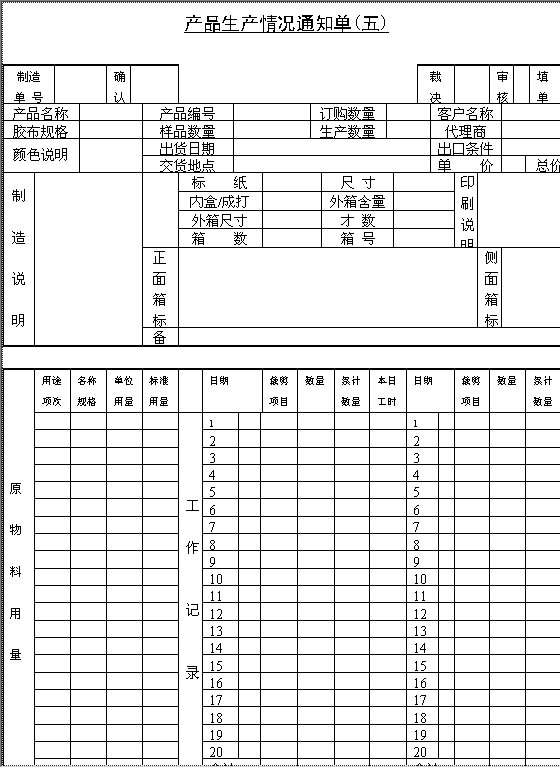 产品生产情况通知单EWord模板