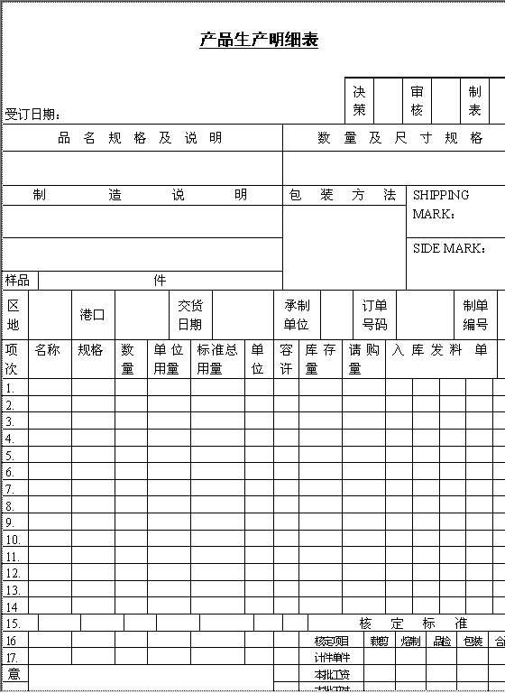 产品生产明细表Word模板