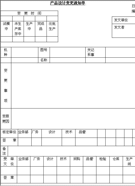 产品设计变更通知单Word模板