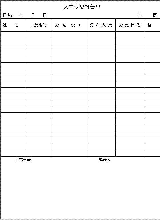 人事变更报告单Word模板