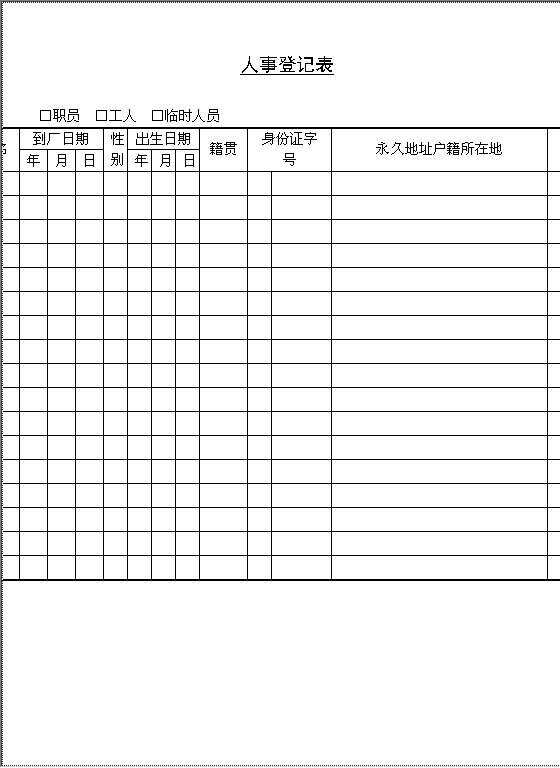 人事登记表Word模板