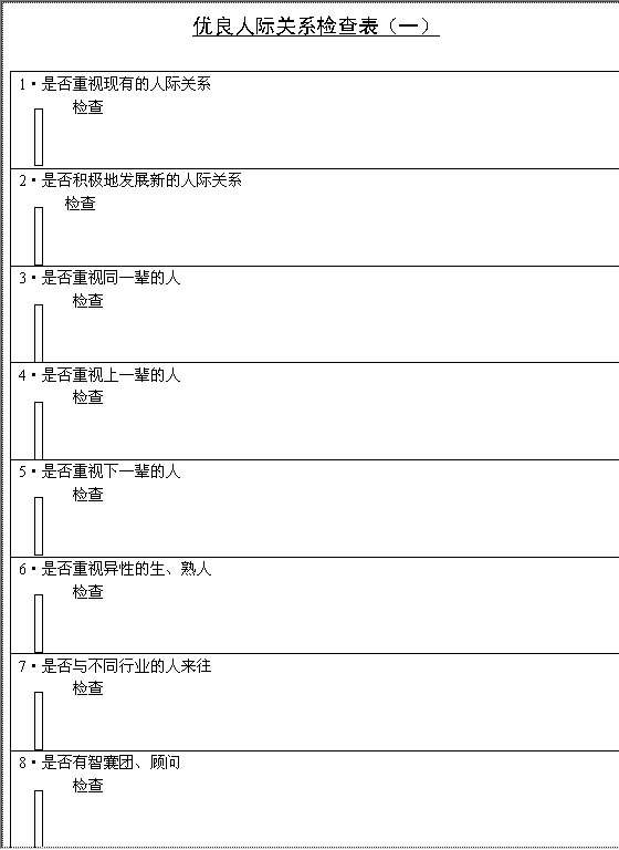 优良人际关系检查表AWord模板