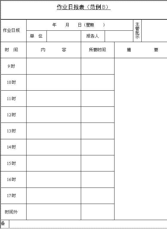 作业日报表BWord模板