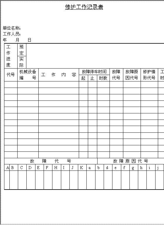 修护工作记录表Word模板