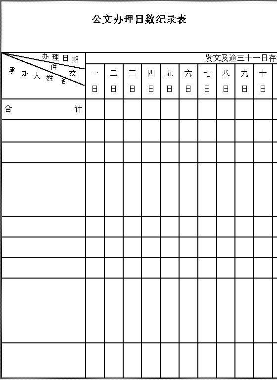 公文办理日数纪录表Word模板