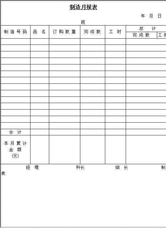 制造月报表Word模板