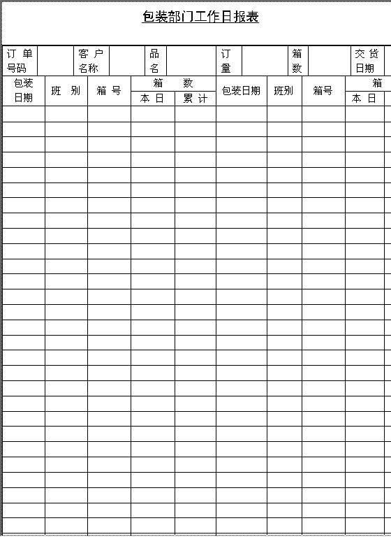 包装部门工作日报表Word模板