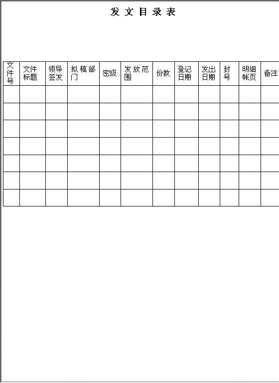 发文目录表Word模板