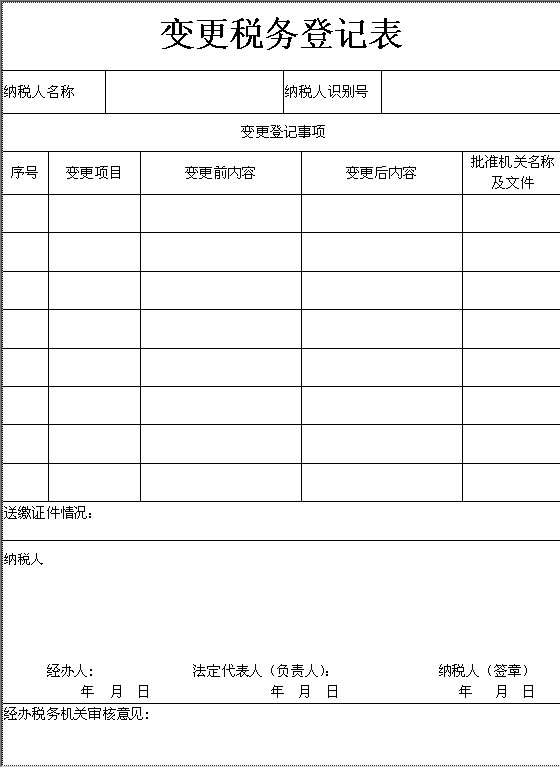 变更税务登记表Word模板