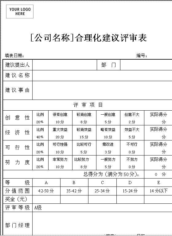 合理化建议评审表Word模板