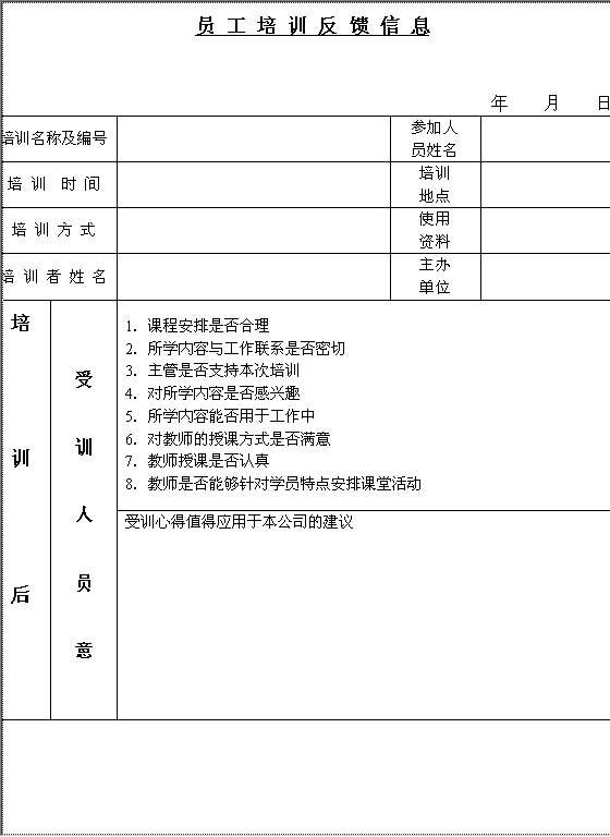 员工培训反馈信息Word模板