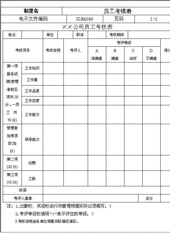 员工考核表Word模板