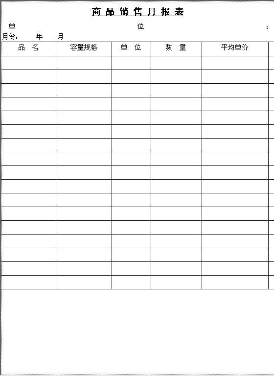 商品销售月报表Word模板