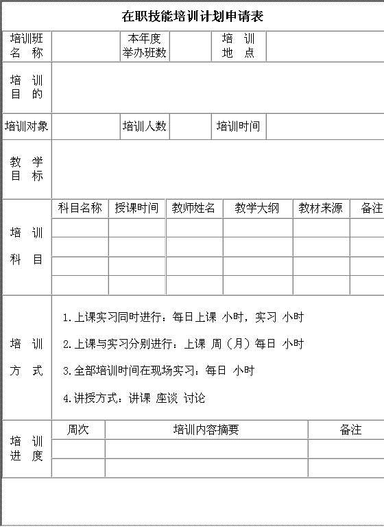 在职技能培训计划申请Word模板