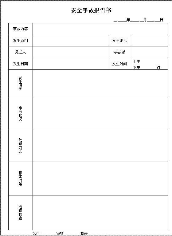 安全事故报告书Word模板