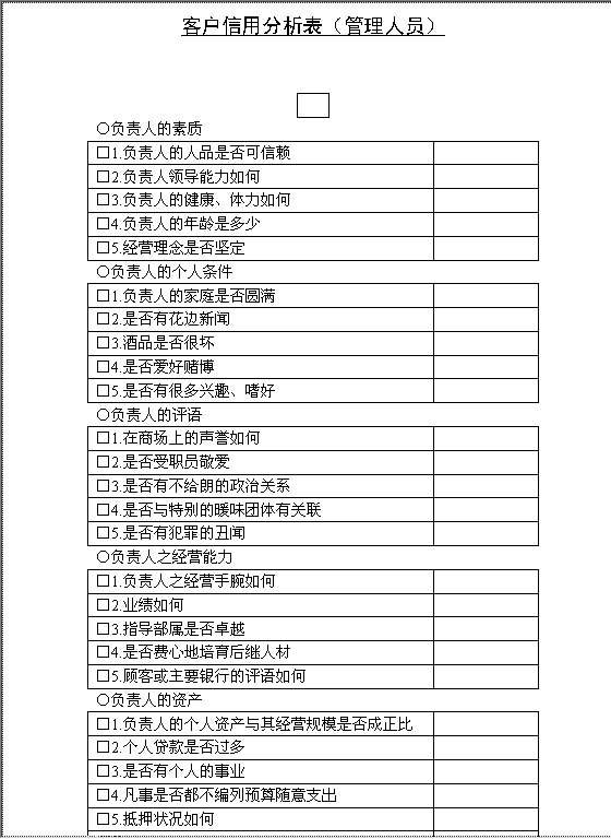 客户信誉度分析表（管理人员）Word模板