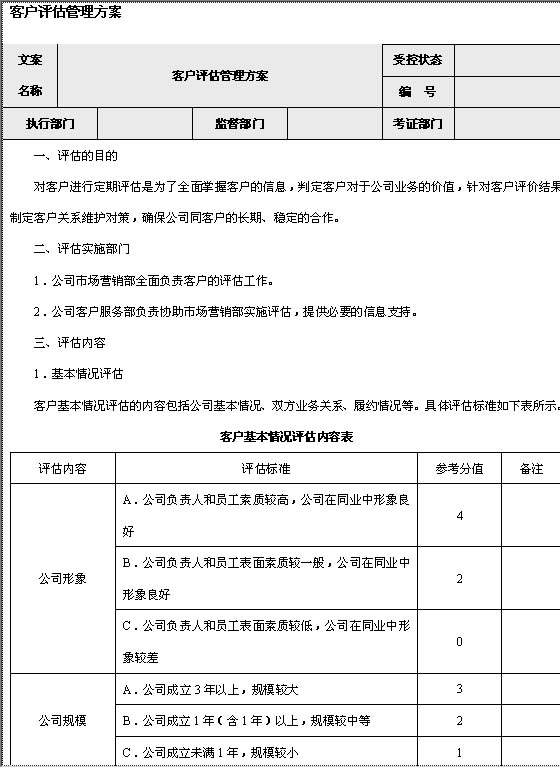 客户评估管理方案Word模板