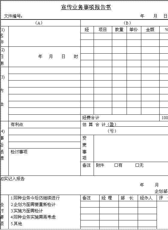 宣传业务事项报告书Word模板