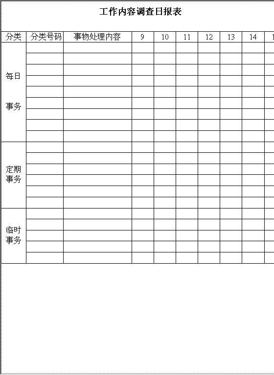 工作内容调查日报表Word模板