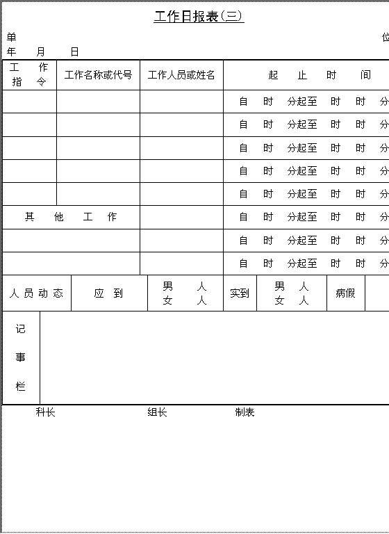 工作日报表CWord模板