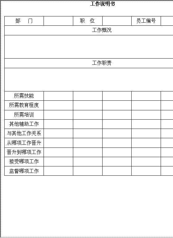 工作说明书AWord模板