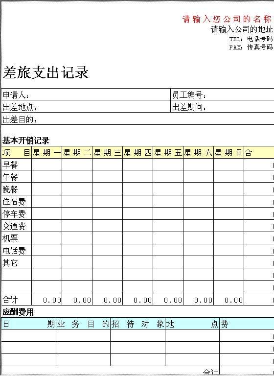 差旅支出记录Word模板