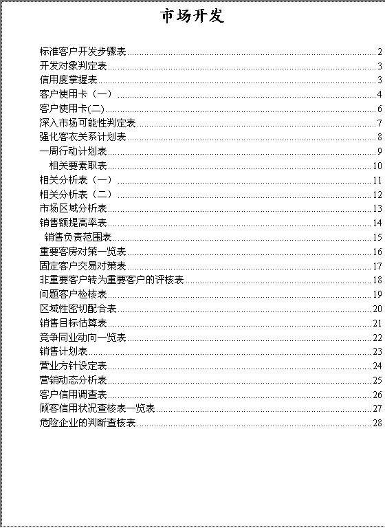 市场开发类表格Word模板