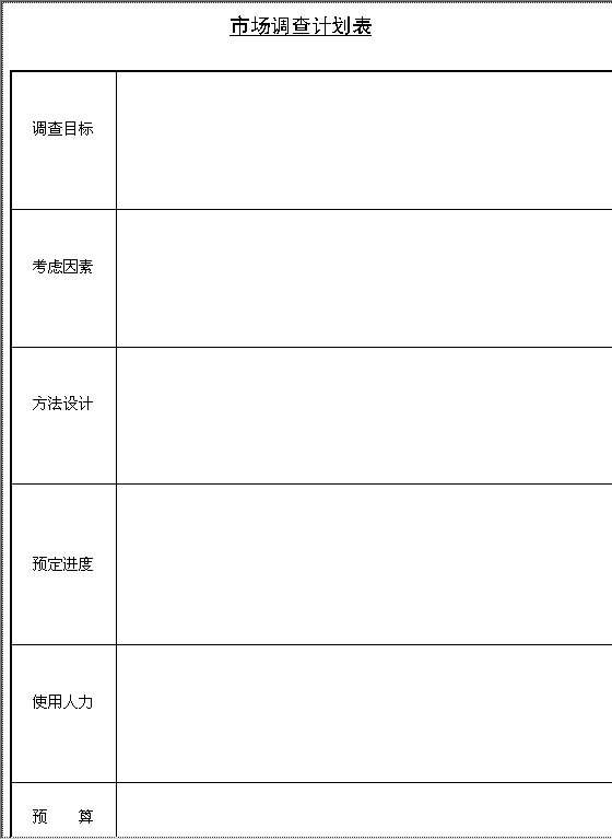 市场调查计划表aWord模板