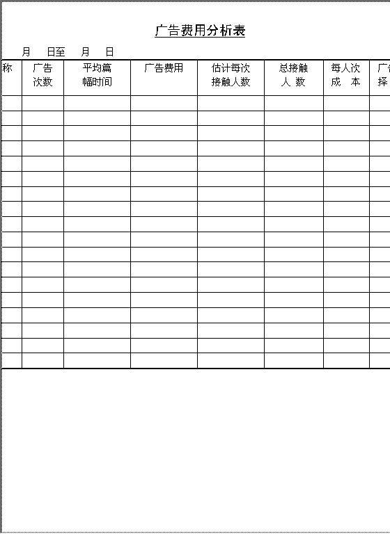 广告费用分析表Word模板