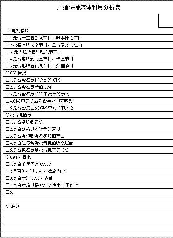 广播传播媒体利用分析表Word模板