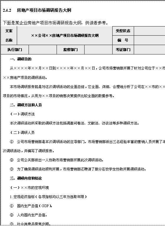 房地产项目市场调研报告格式Word模板