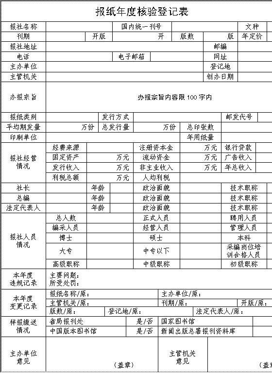 报纸年度核验登记表Word模板