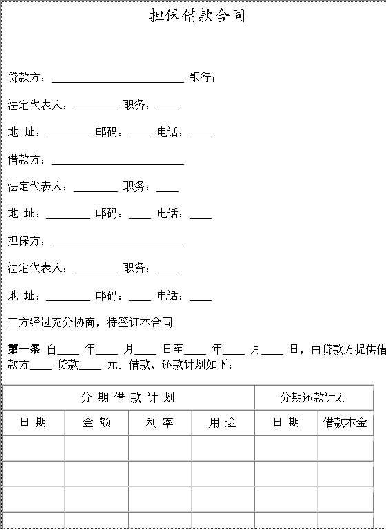 担保借款合同Word模板