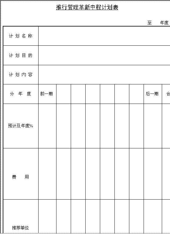 推行管理革新中程计划表Word模板