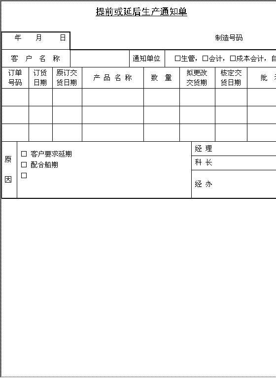 提前或延后生产通知单Word模板