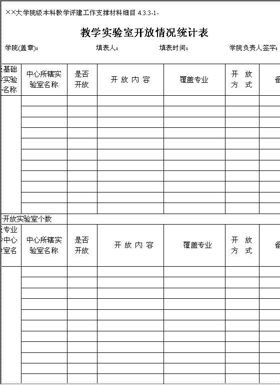 教学实验室开放情况统计表Word模板