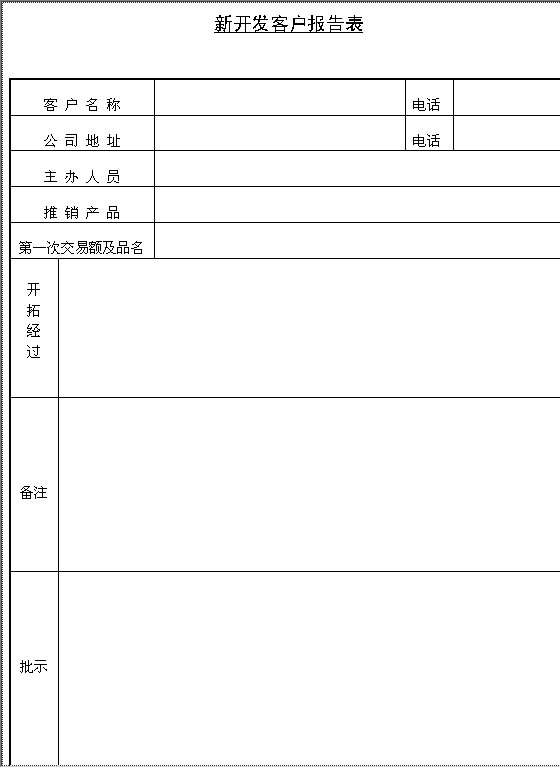 新开发客户报告表AWord模板