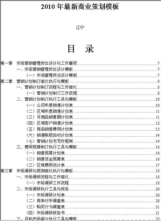 最新商业策划模板Word模板