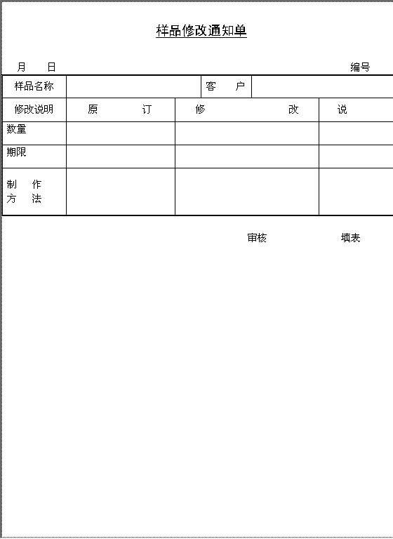 样品修改通知单Word模板