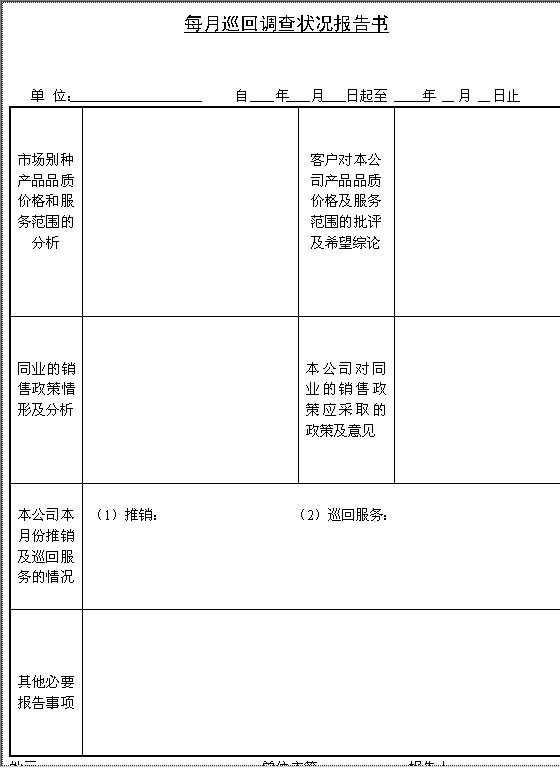 每月巡回调查状况报告书Word模板