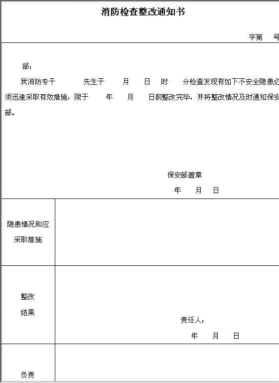 消防检查整改通知书Word模板