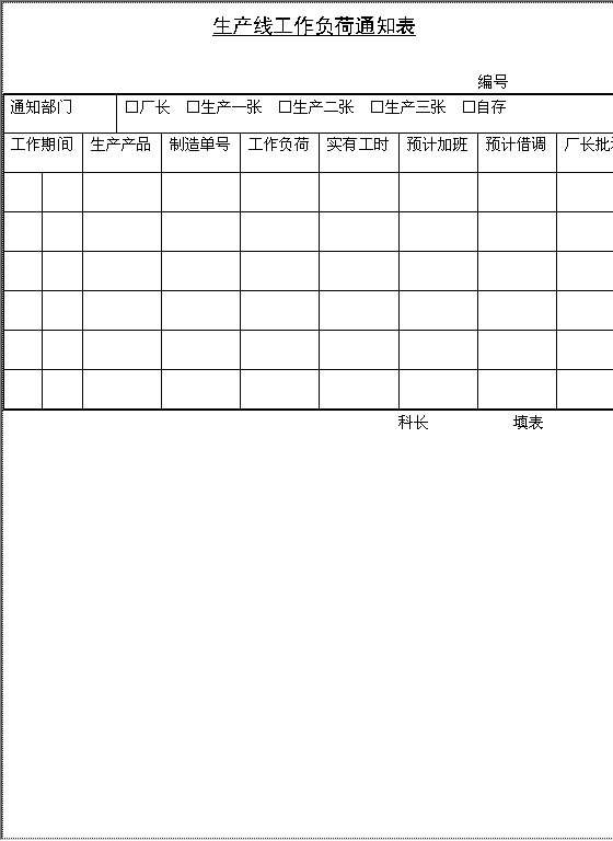 生产线工作负荷通知表Word模板