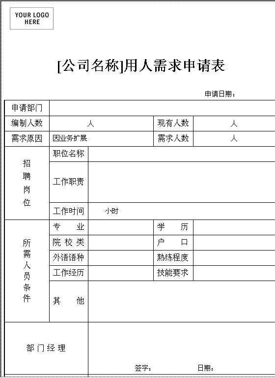 用人需求申请表Word模板