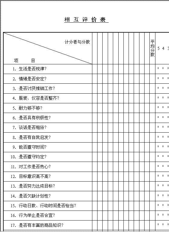 相互评价表Word模板