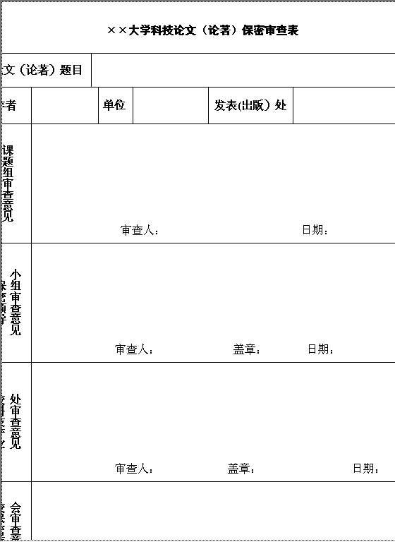 科技论文保密审查表Word模板