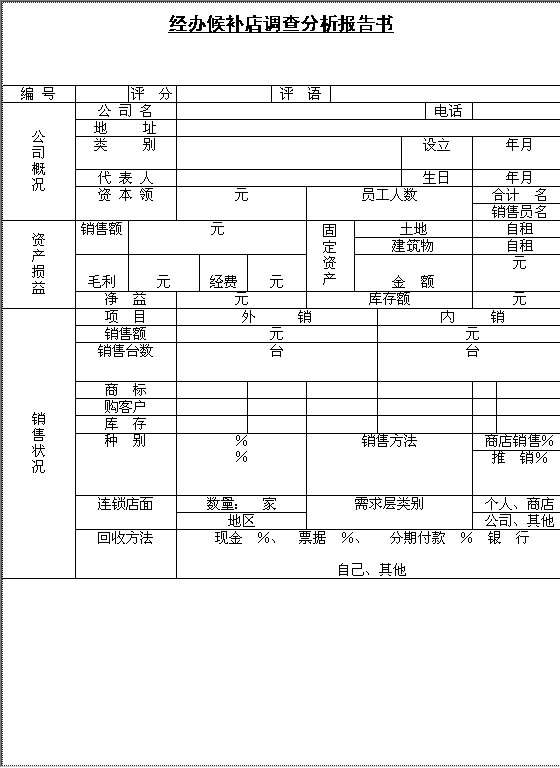 经办候补店调查分析报告书Word模板