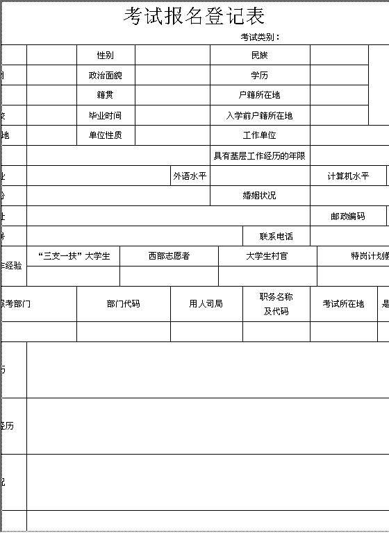 考试报名登记表Word模板