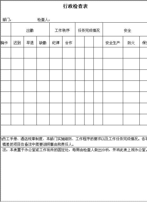 行政检查表Word模板