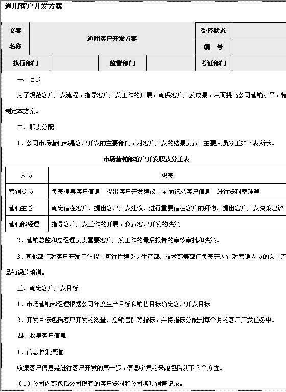 通用客户开发方案Word模板