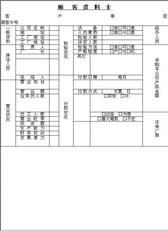 顾客资料卡Word模板